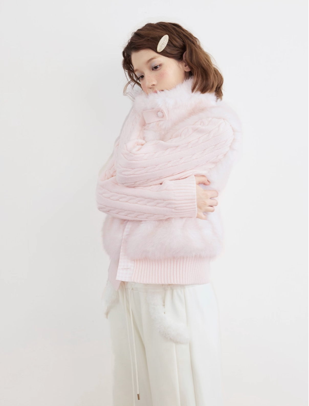 UMOUMO Korean style umoumo patchwork knitted faux mink cotton short coat slimming original design