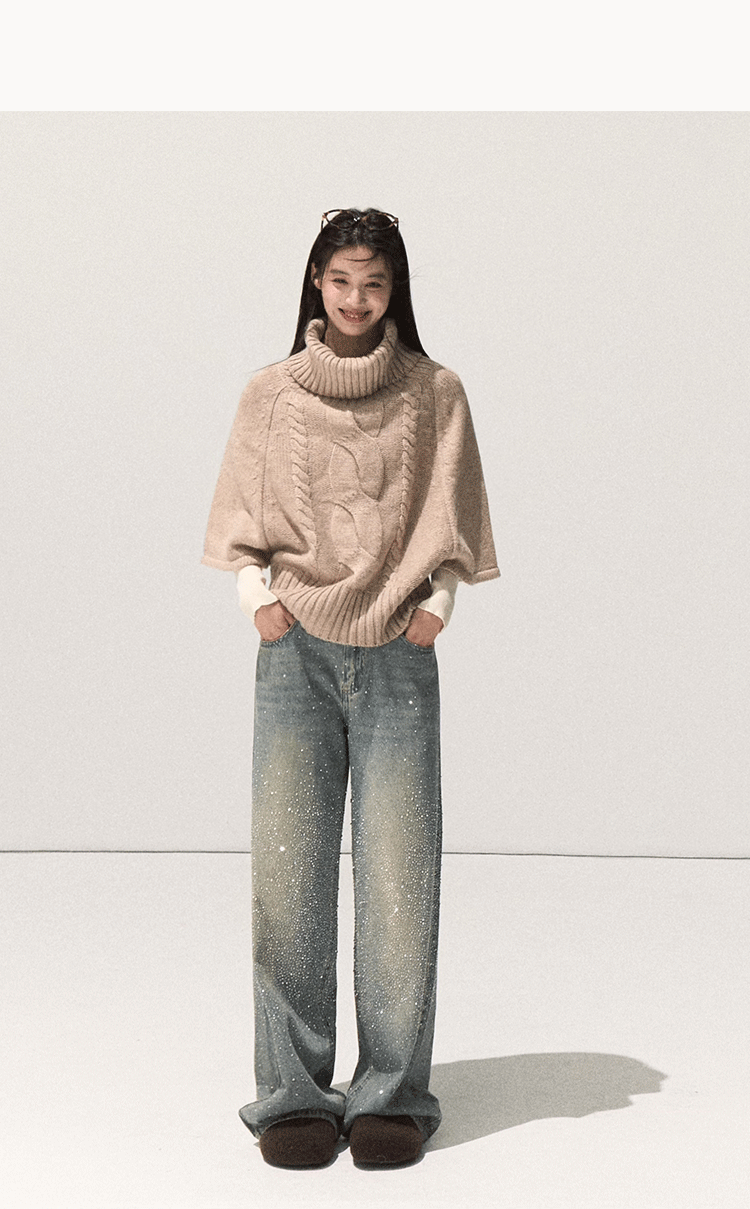 Oakmoo "Full Moon Changes" Thick Rope Knit Sweater