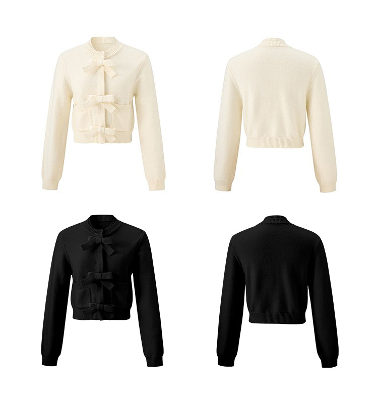 Avenement warm high quality Korean style long sleeve bow tie cardigan for women