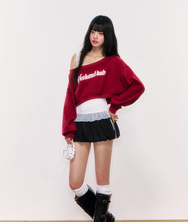 WEEKENDHUB Weekendhub new autumn style off shoulder sweatshirt two piece set for women, 2025 chic korean style blouse for petite people