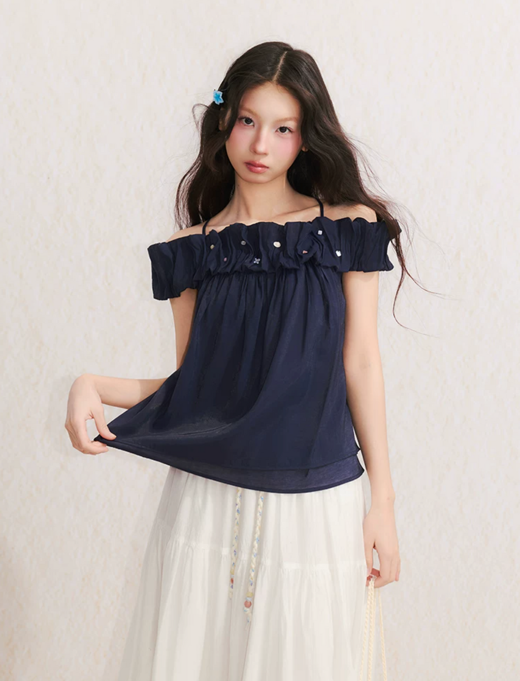 UMOUMO umoumo "Sea Salt Holiday" two-piece summer camisole with detachable short-sleeved pleated collar