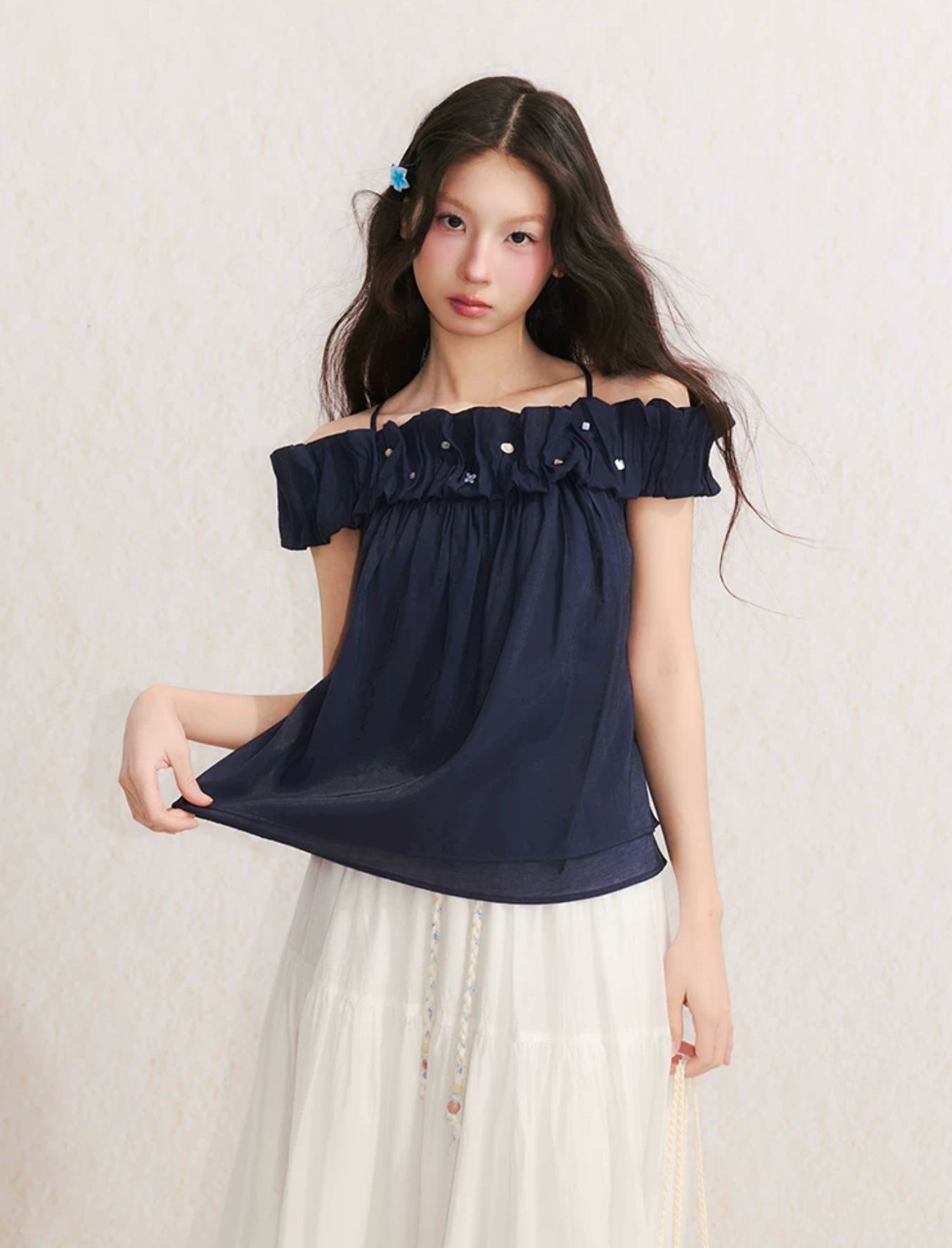 UMOUMO umoumo "Sea Salt Holiday" two-piece summer camisole with detachable short-sleeved pleated collar
