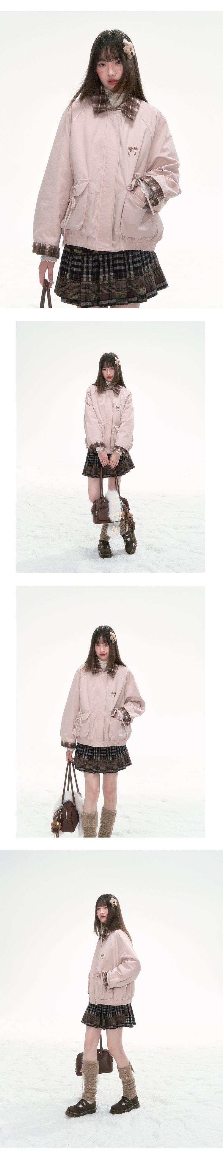 CANSTOREGIRLS New Winter Coat Cotton Short Sleeve Cans Store 'Pink Mist Sniper' Retro Girlish Contrast Collar