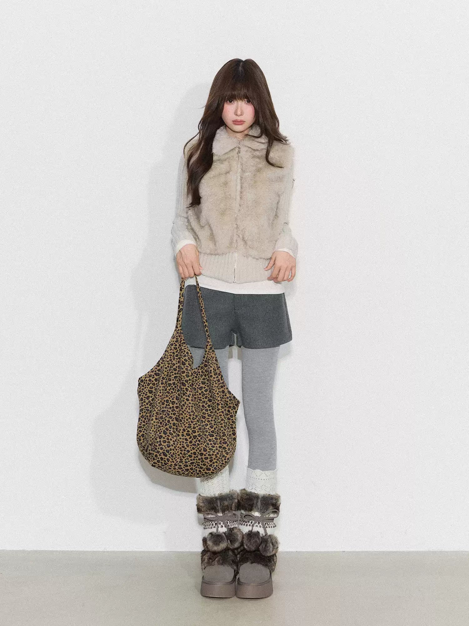 CYNI 【Caramel Afternoon】Millard Retro Plush Patchwork Short Two-Piece Faux Fur Coat for Women