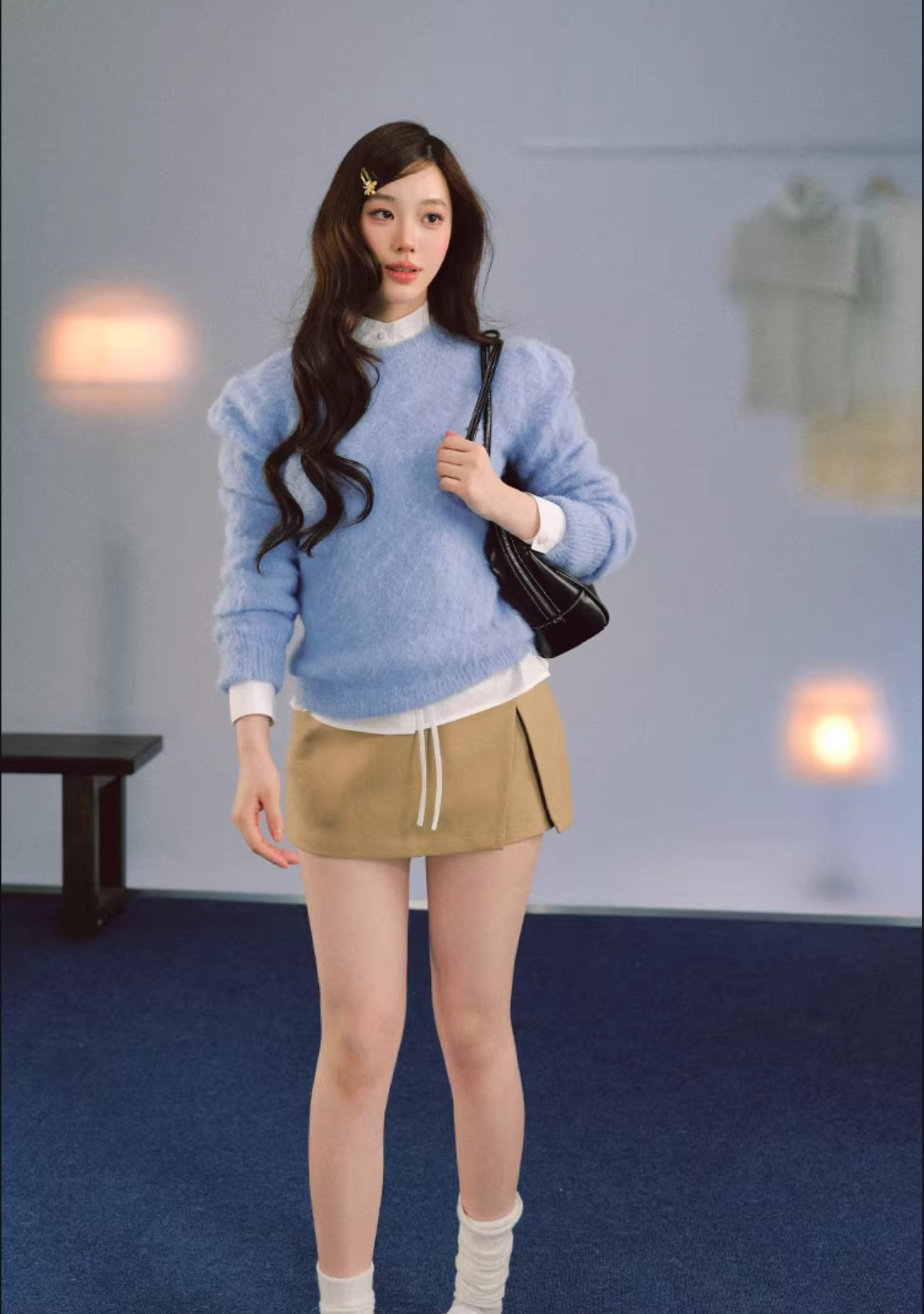 LaluneDuCiel Loose, lightweight round neck sweater with puffy sleeves, Night Dew and Dawn motifs