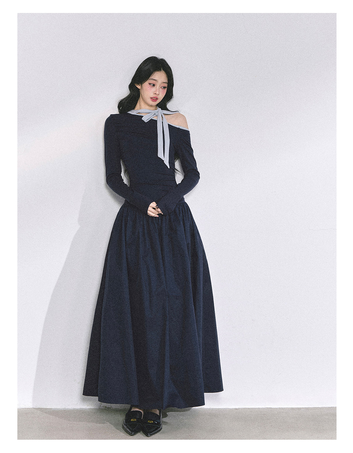 Shaoyeyan Vintage Retro Style Off-the-shoulder Long Sleeve Dress Fits and Cool for Royal Sisters Autumn Slim Waist Long Dress