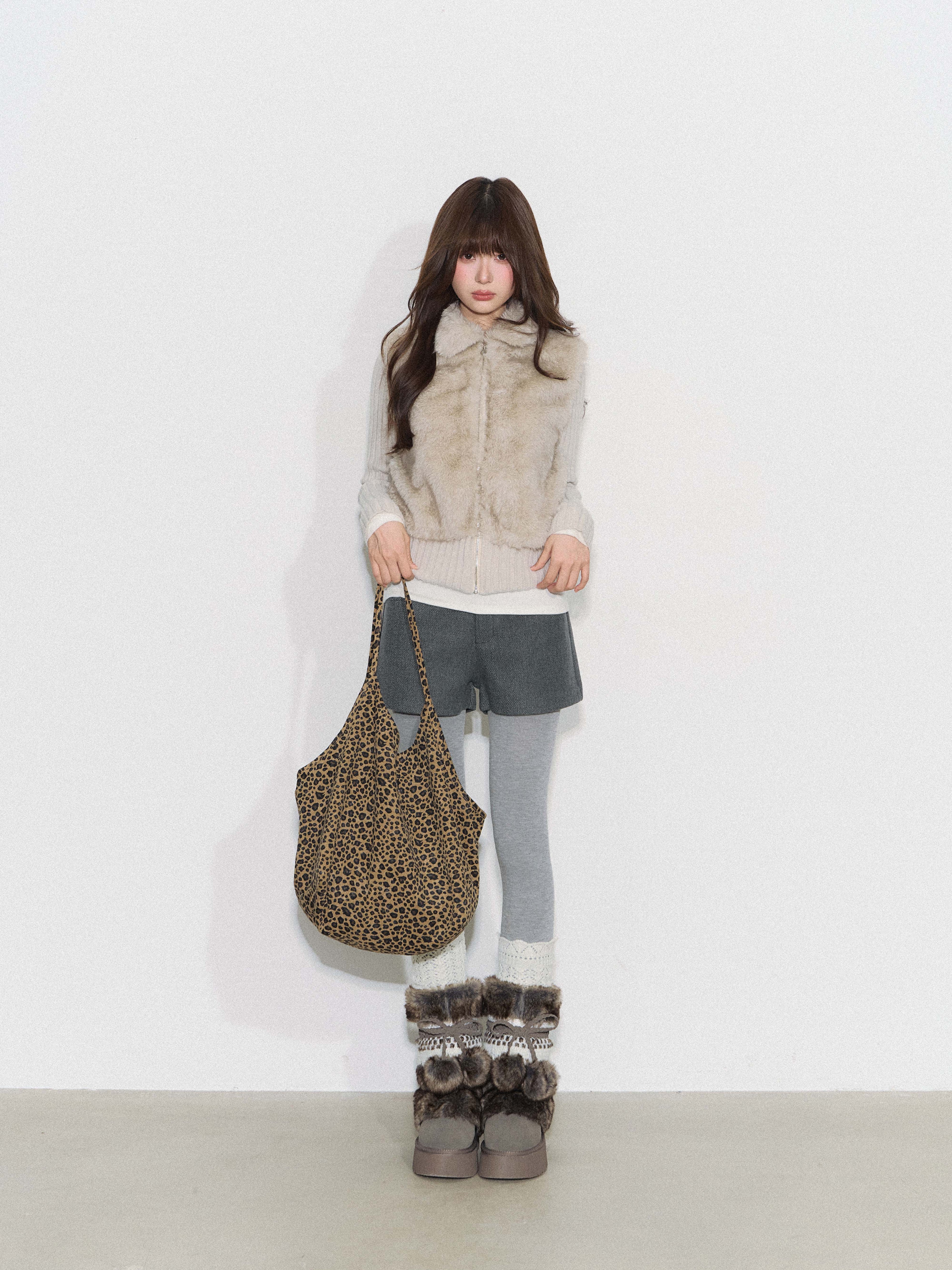 CYNI 【Caramel Afternoon】Millard Retro Plush Patchwork Short Two-Piece Faux Fur Coat for Women