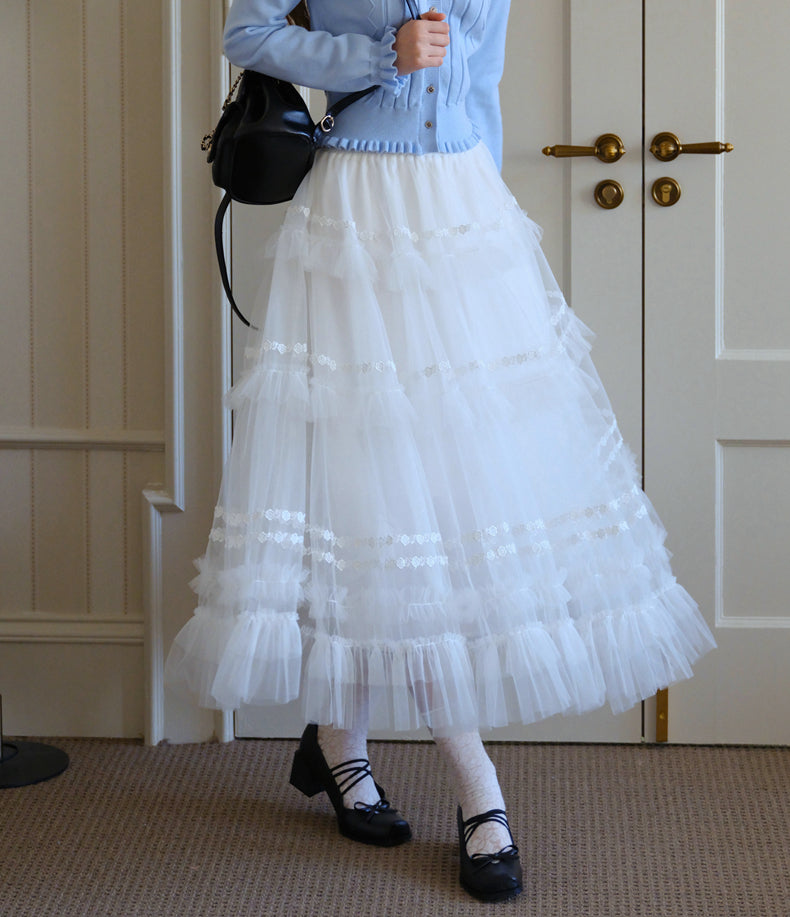 ISISLOVE Unique design, gorgeous white tulle midi skirt, super flowy and layered, perfect for fall.