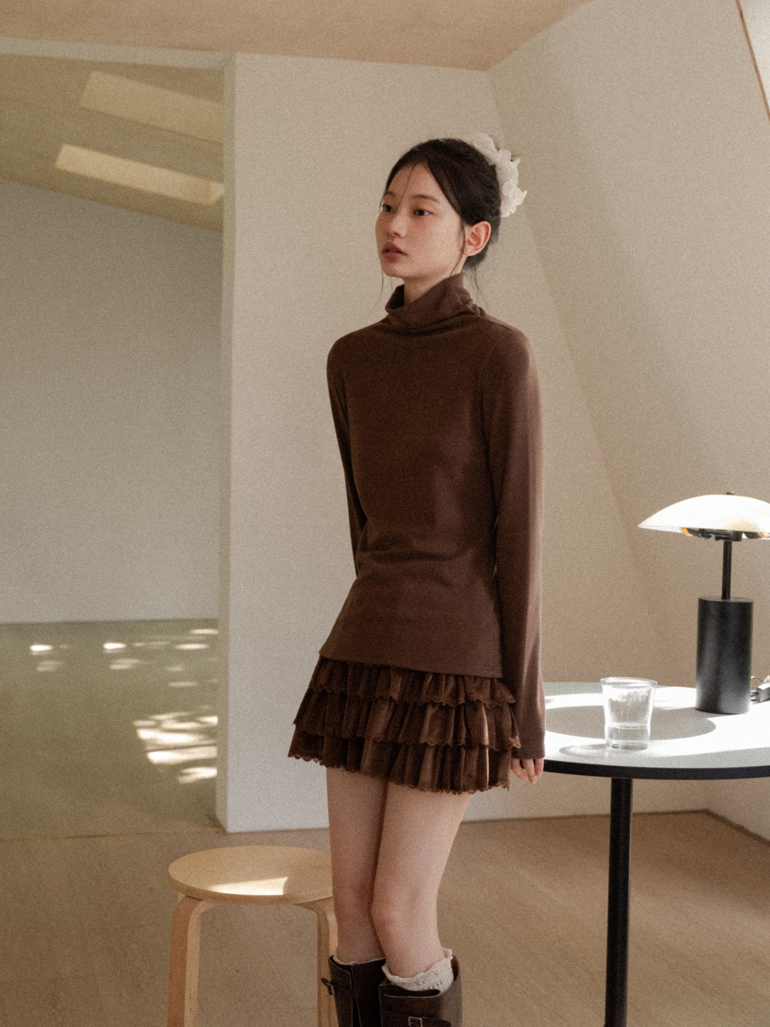 CANTONSTORY Guangzhou Story women's winter retro solid color high-neck long-sleeved T-shirt, new style, loose and warm