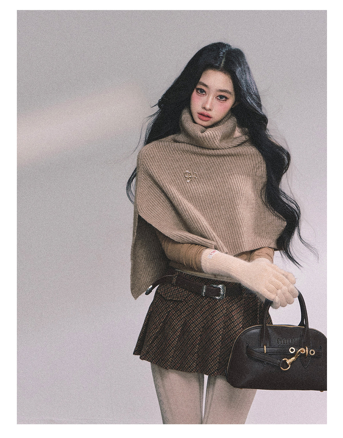 SHAOYEYAN Women's "Late Autumn Sycamore" French Knitted High Neck Sweater, Autumn Gray Coat