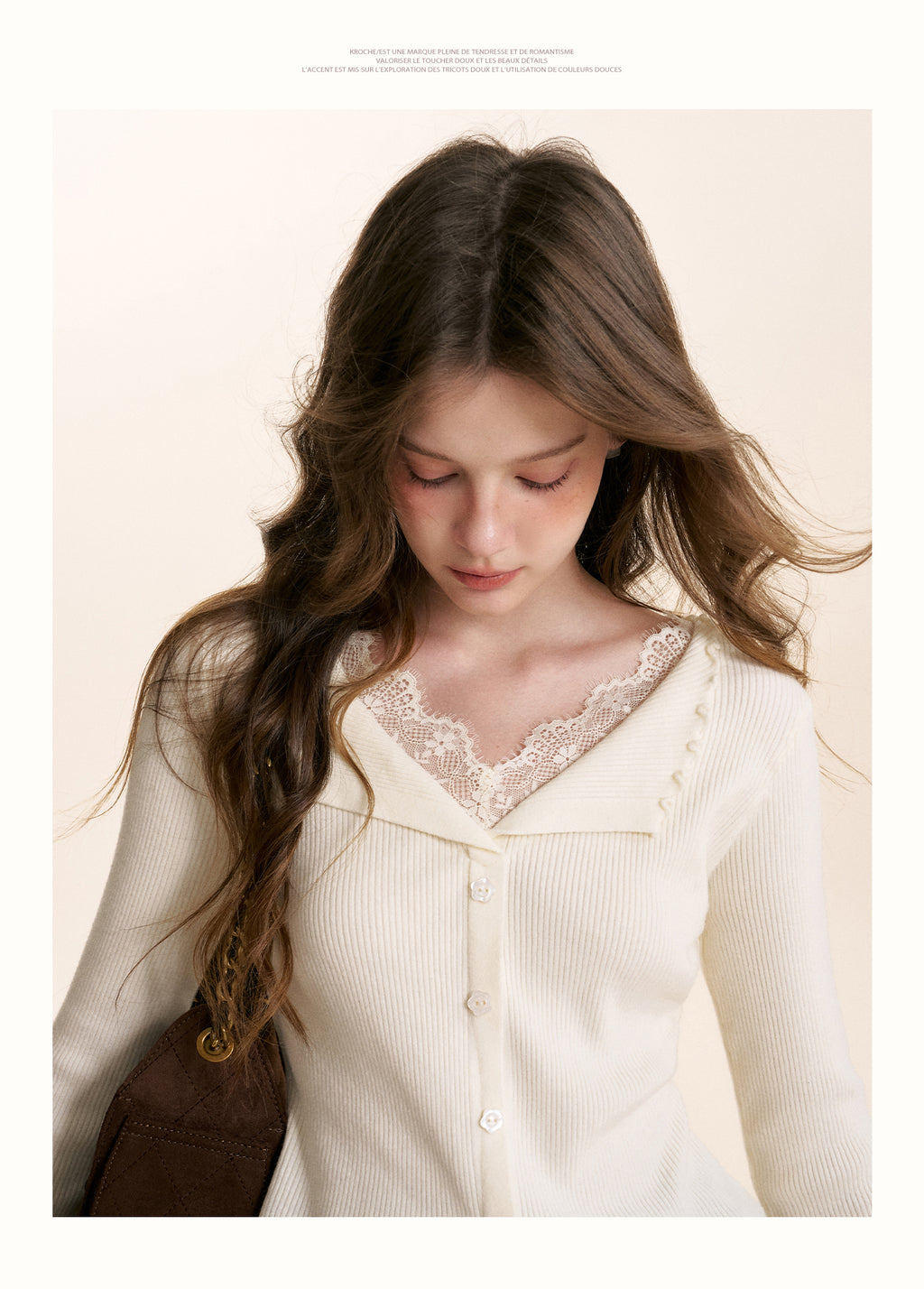 KROCHE Romantic faux lace embroidered two-piece cardigan