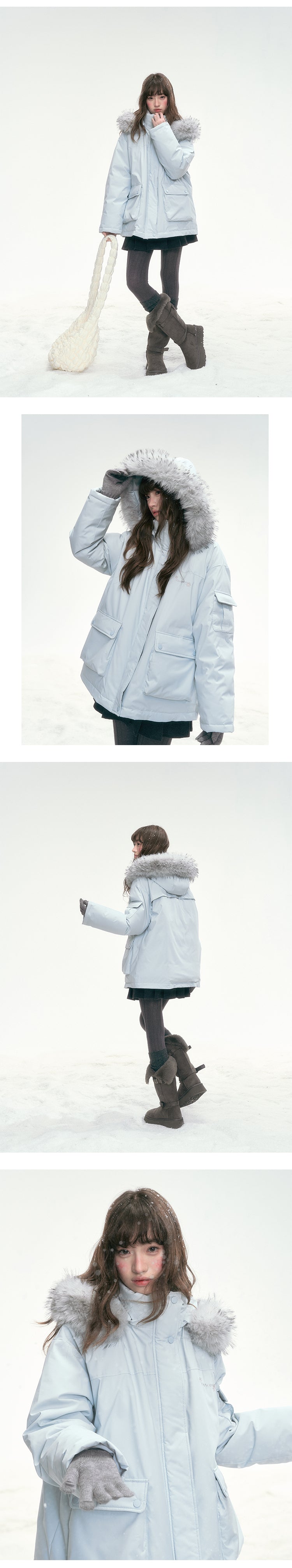 CANSTORE Canned Goods Store 'Winter Love Song' Hooded Parka with Detachable Fur Collar, 90 White Duck Down Coat