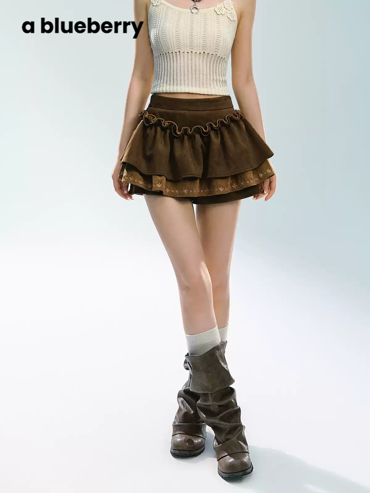 ABLUEBERRY Merlad Women's High Waisted Midi Dress, Autumn Design, Ruffled Tulle Skirt, Classic Short Skirt