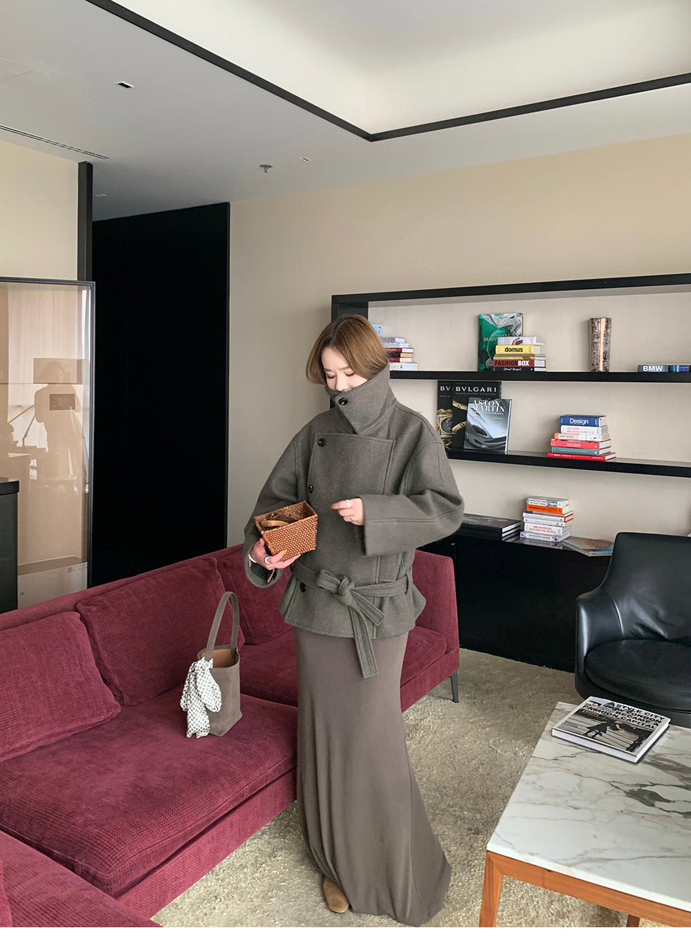 XZICHIC continues the classic style of Kim Min-hee wool coat, women's winter coat, size 57 (wool and alpaca wool).