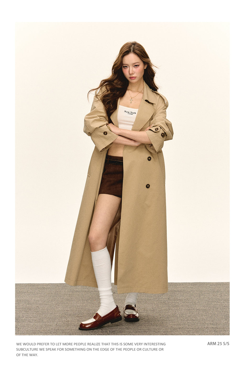 Ariseism Women's Autumn Vintage Khaki Double-breasted Turn-down Lapel Windbreaker Jacket