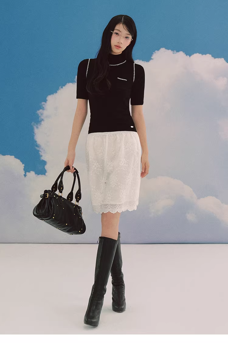 LaluneDuCiel Women's Chestnut Brown Fitted Short-Sleeve High-Neck Tank Top