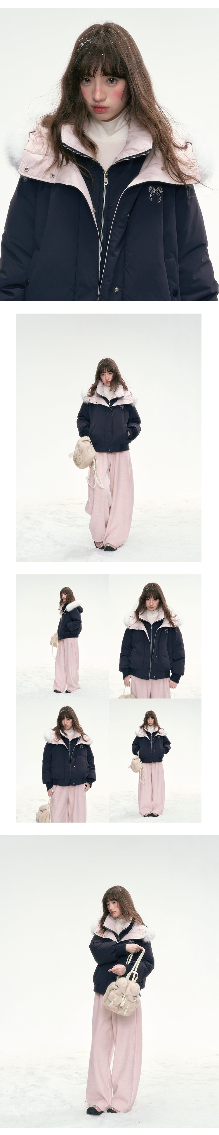 CANSTOREGIRLS Boxed goods store 'Snowy Sweet Berry' new national standard color block color two-piece faux down jacket 90% white duck feather