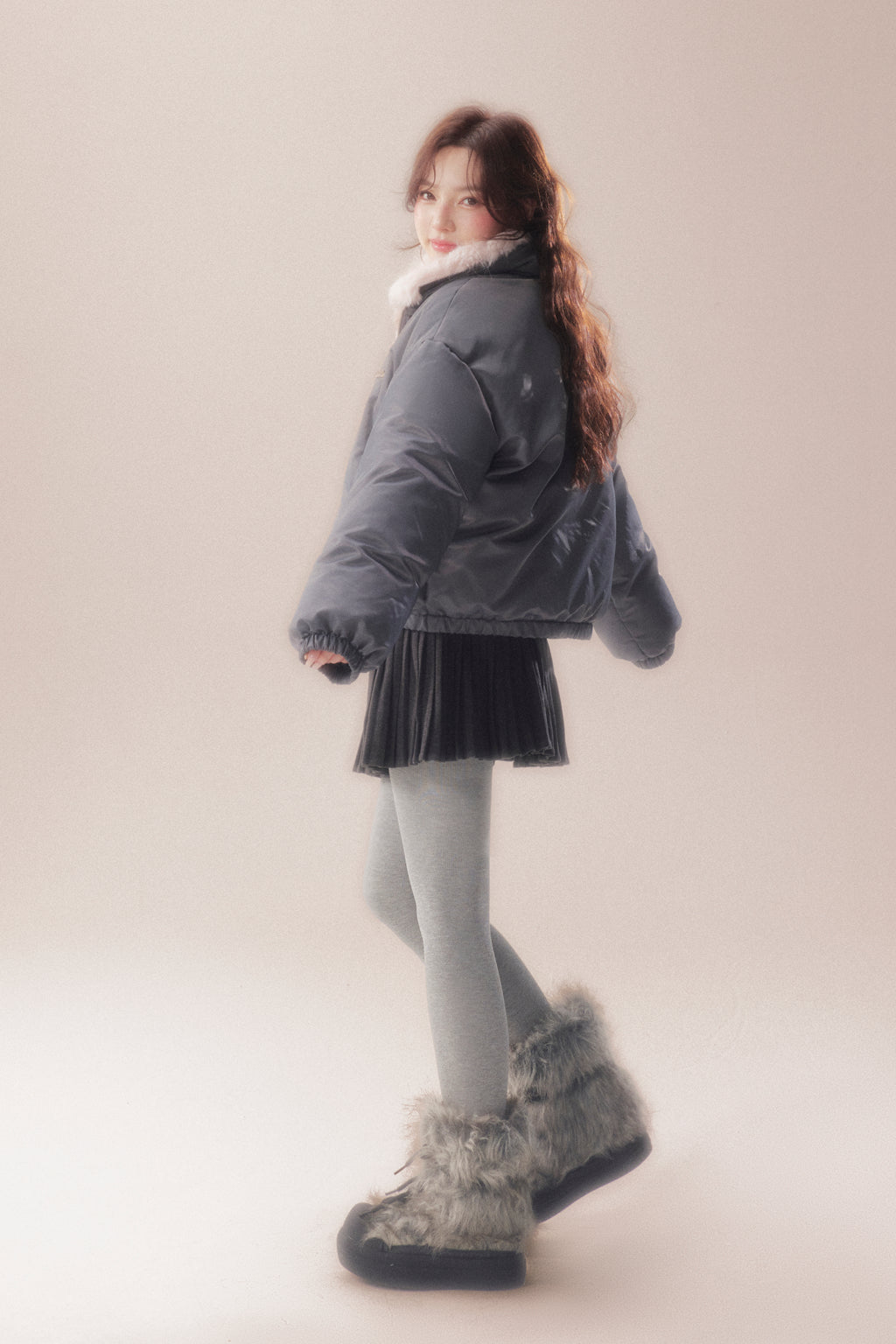 AOORAA 【Winter New Arrival】Original Design Patchwork Fleece Jacket "Cherry Blossom Snow"