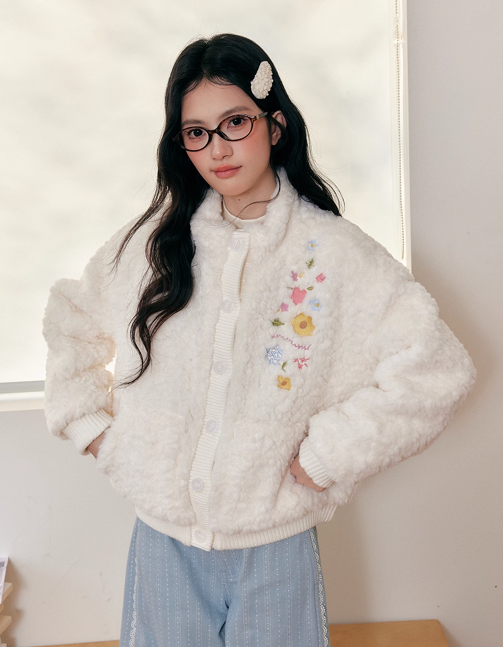 UMOUMO Warm and versatile embroidered stand collar quilted jacket by umoumo