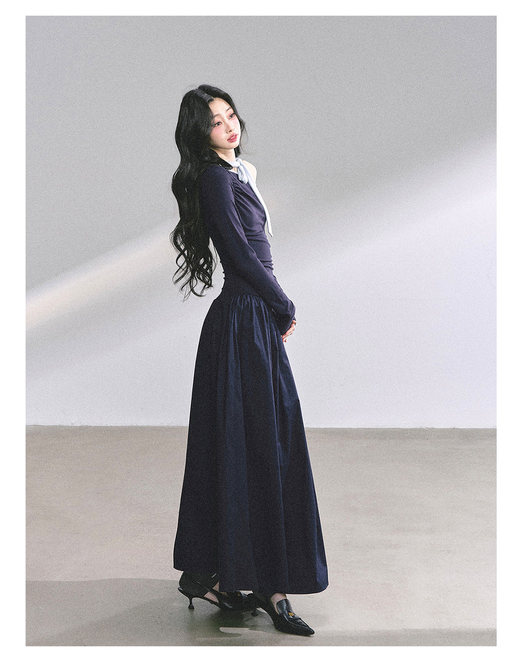 Shaoyeyan Vintage Retro Style Off-the-shoulder Long Sleeve Dress Fits and Cool for Royal Sisters Autumn Slim Waist Long Dress