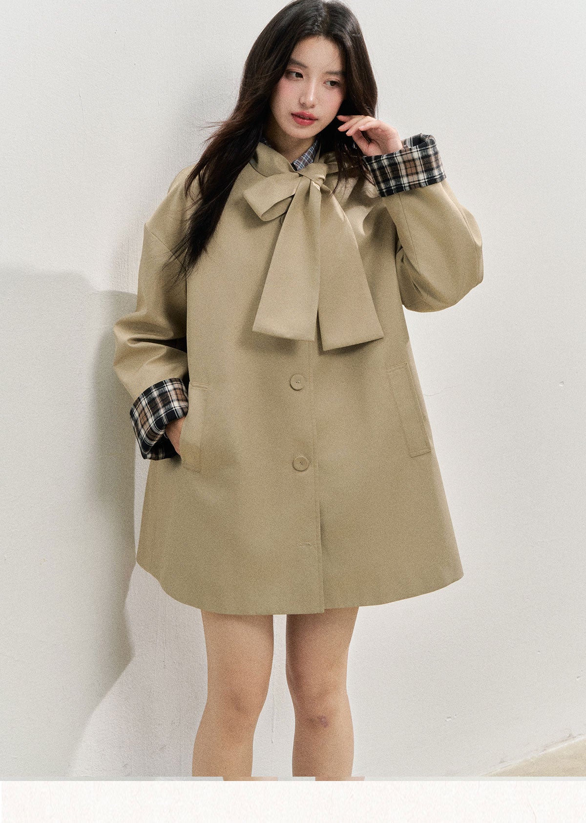 SUNSETPARK "Autumn Overture" Classic Khaki Check Trench Coat