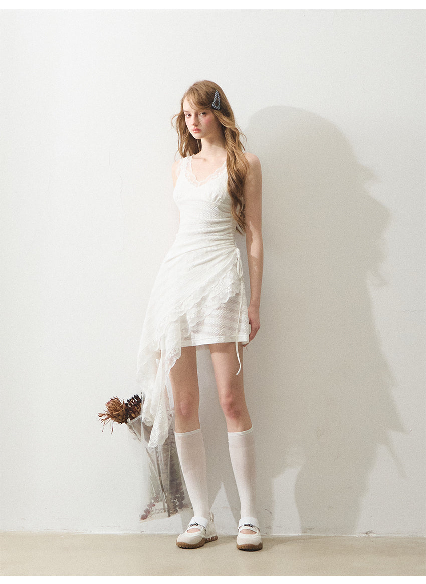 Free Afternoon White Asymmetrical Layered Strapless Lace Boholbling Dress