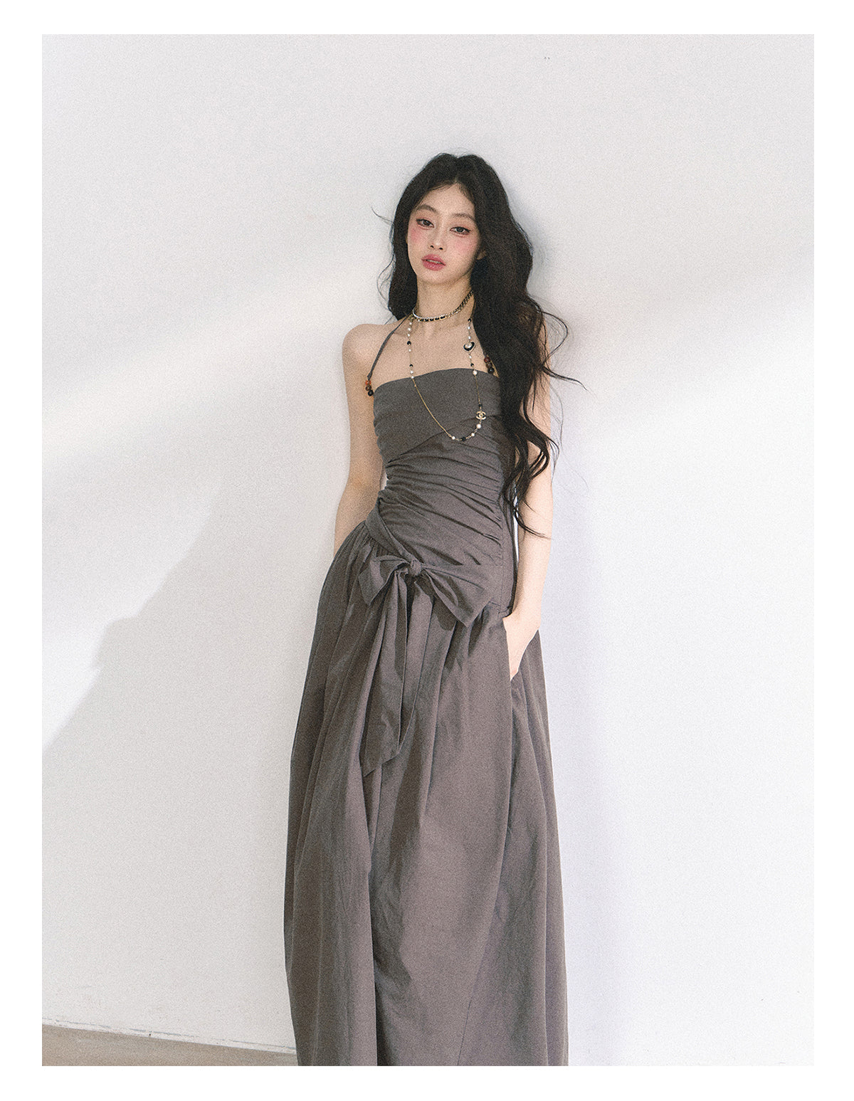 Shaoyeyan Summer Women's Cool Halter Neck Long Tube Dress with Beaded Straps