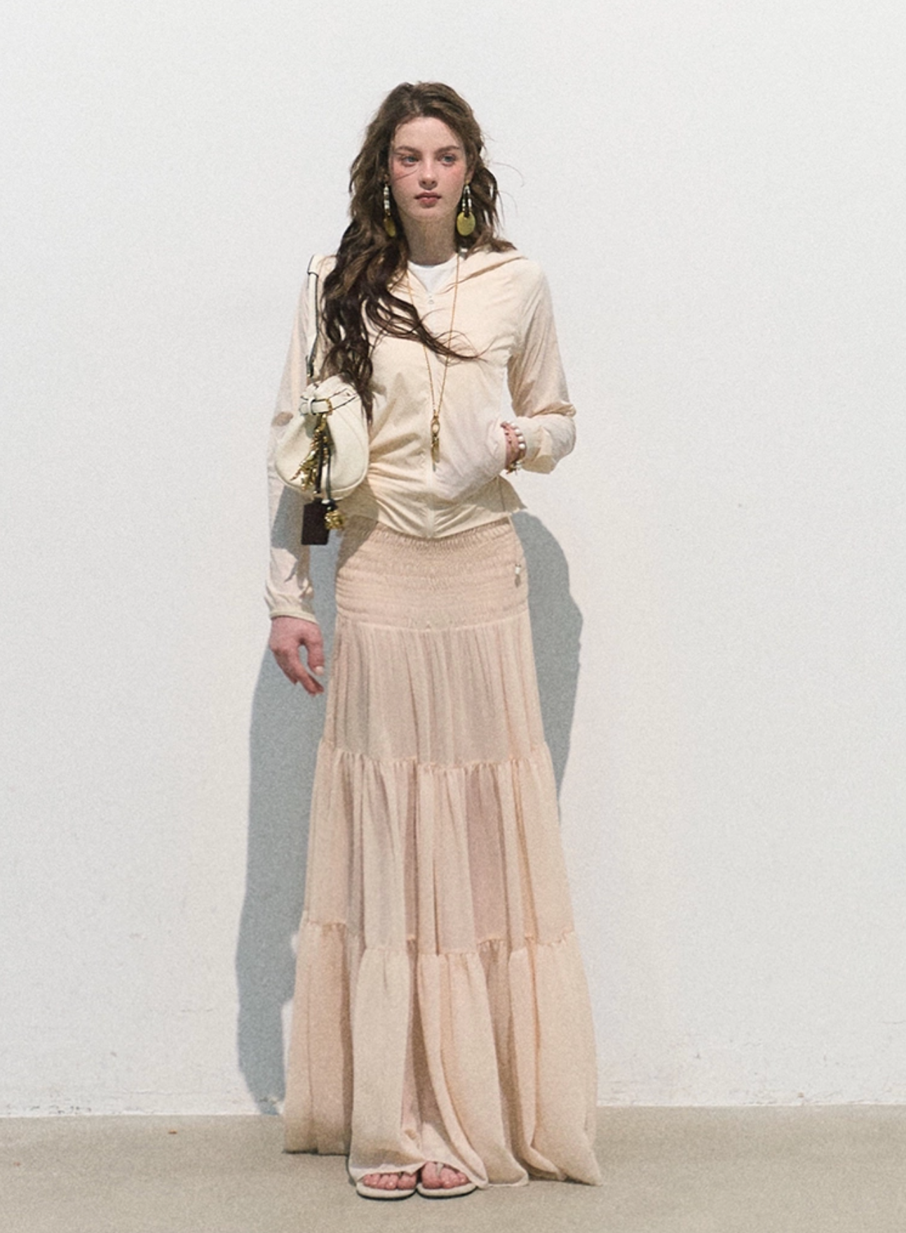 OAKMOO "Her Skirt" - Thick pleated A-line dress, pink chiffon summer midi dress.