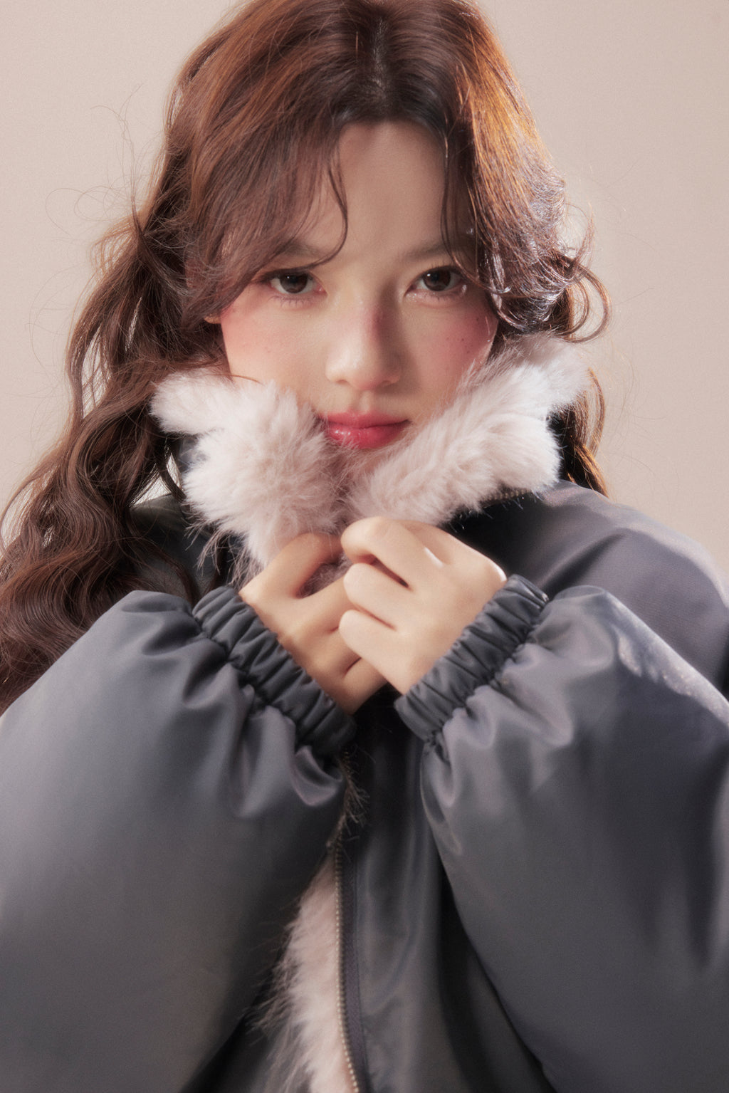 AOORAA 【Winter New Arrival】Original Design Patchwork Fleece Jacket "Cherry Blossom Snow"