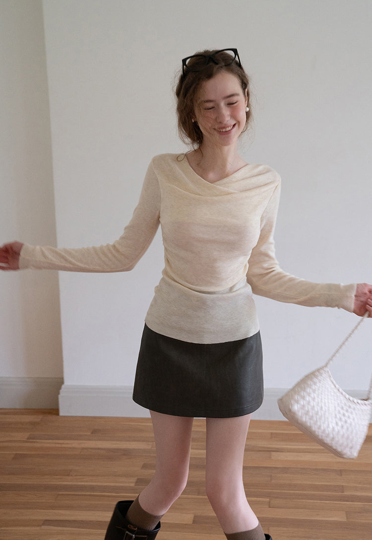 EGGKA Women's Pink French Style Off-the-Shoulder Long Sleeve Sweater, perfect for fall, makes you slim and elegant.