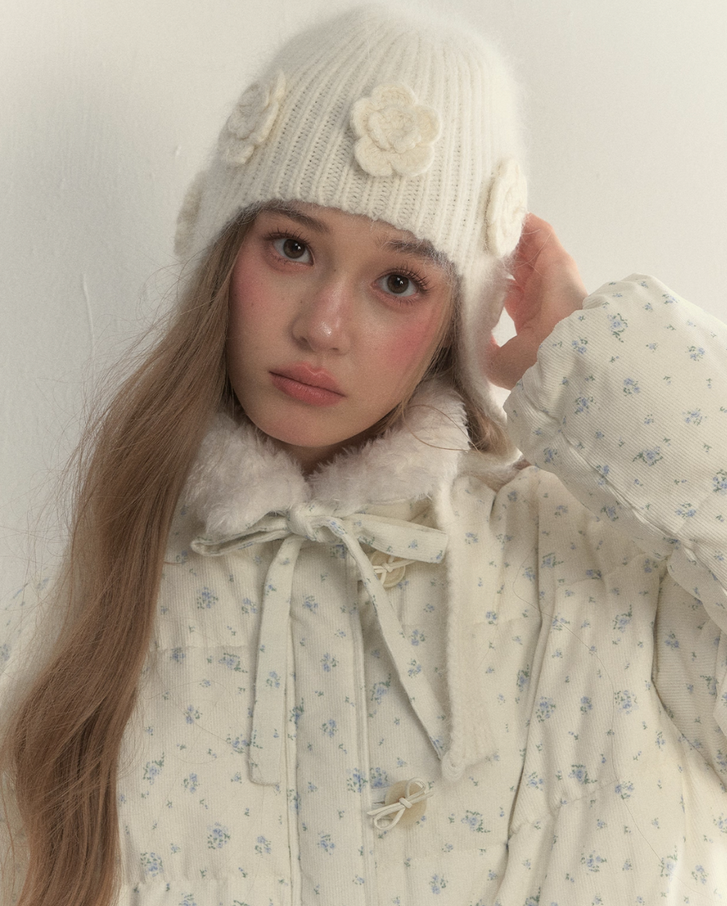 SUNSETPARK 3D Snow Flower Knitted Hat SunsetPark Gift/Sunset Park Bunny Fur for Winter