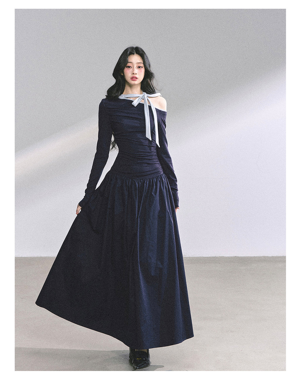 Shaoyeyan Vintage Retro Style Off-the-shoulder Long Sleeve Dress Fits and Cool for Royal Sisters Autumn Slim Waist Long Dress