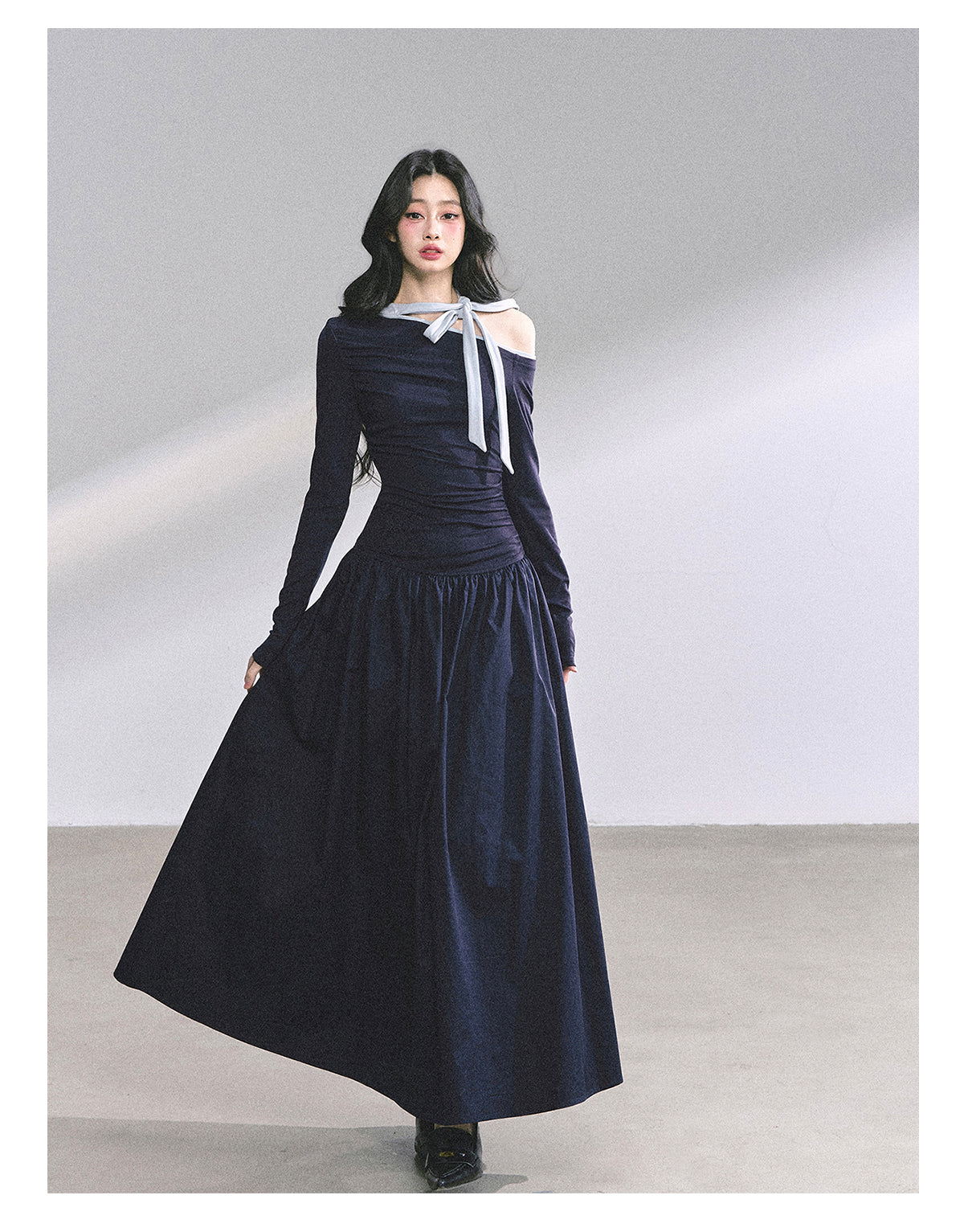 Shaoyeyan Vintage Retro Style Off-the-shoulder Long Sleeve Dress Fits and Cool for Royal Sisters Autumn Slim Waist Long Dress