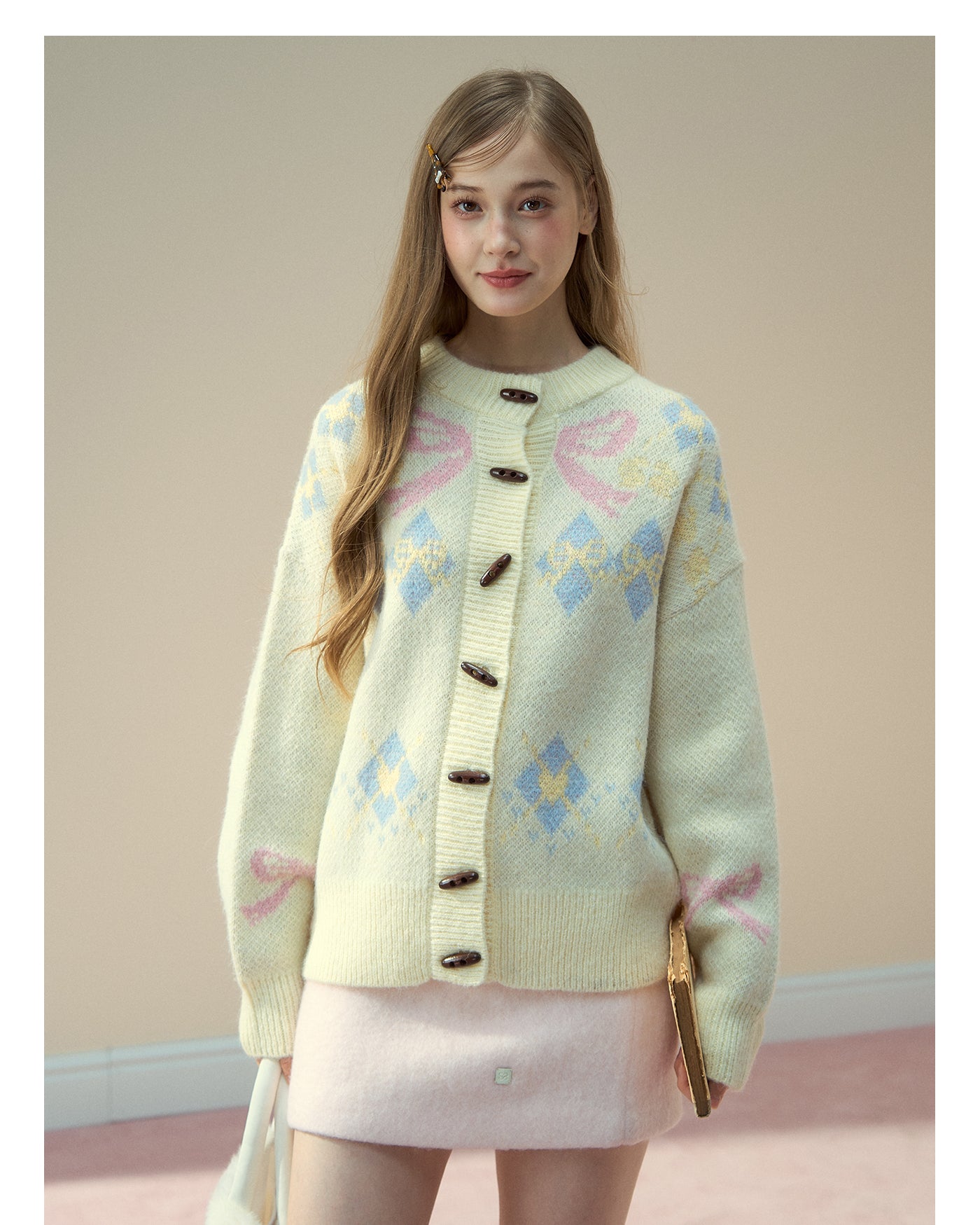 SunsetPark Women's "Warm bow fair ísle" Classic Button-Down Wool Coat