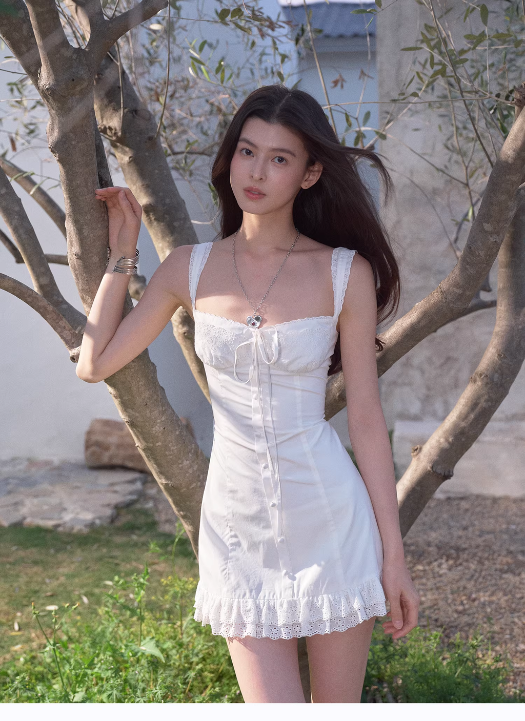 LaluneDuCiel Romantic French short dress, thick material, elegant design for women.