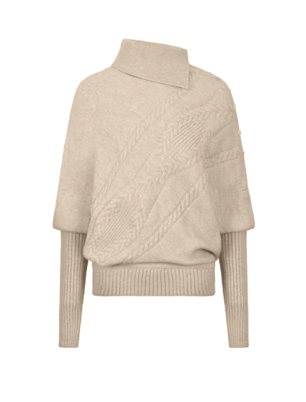 UMOUMO Loose ivory knit sweater with asymmetric hem and collar, multicolored button-up cape sweater