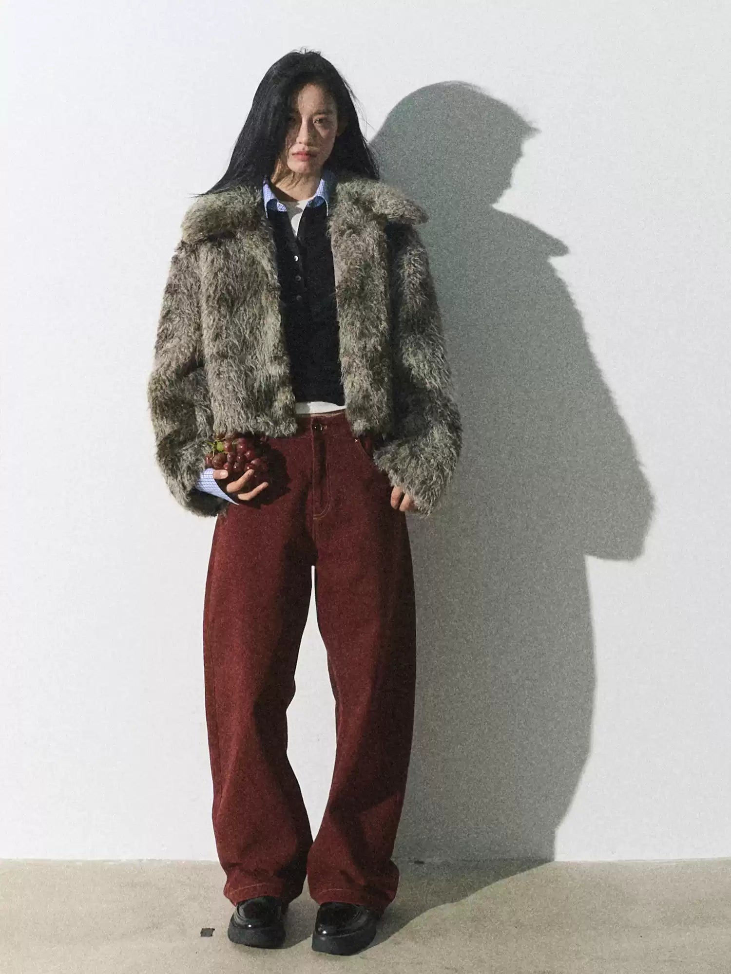 OAKMOO Women's Vintage "Traces of Moss" Eco-Friendly Fur Coat, Fashion Short Coat