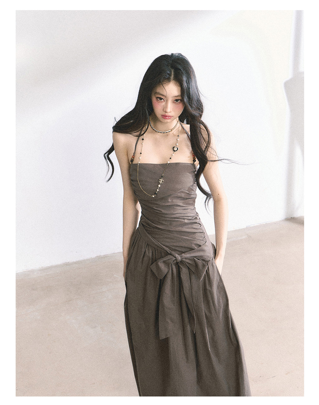 Shaoyeyan Summer Women's Cool Halter Neck Long Tube Dress with Beaded Straps