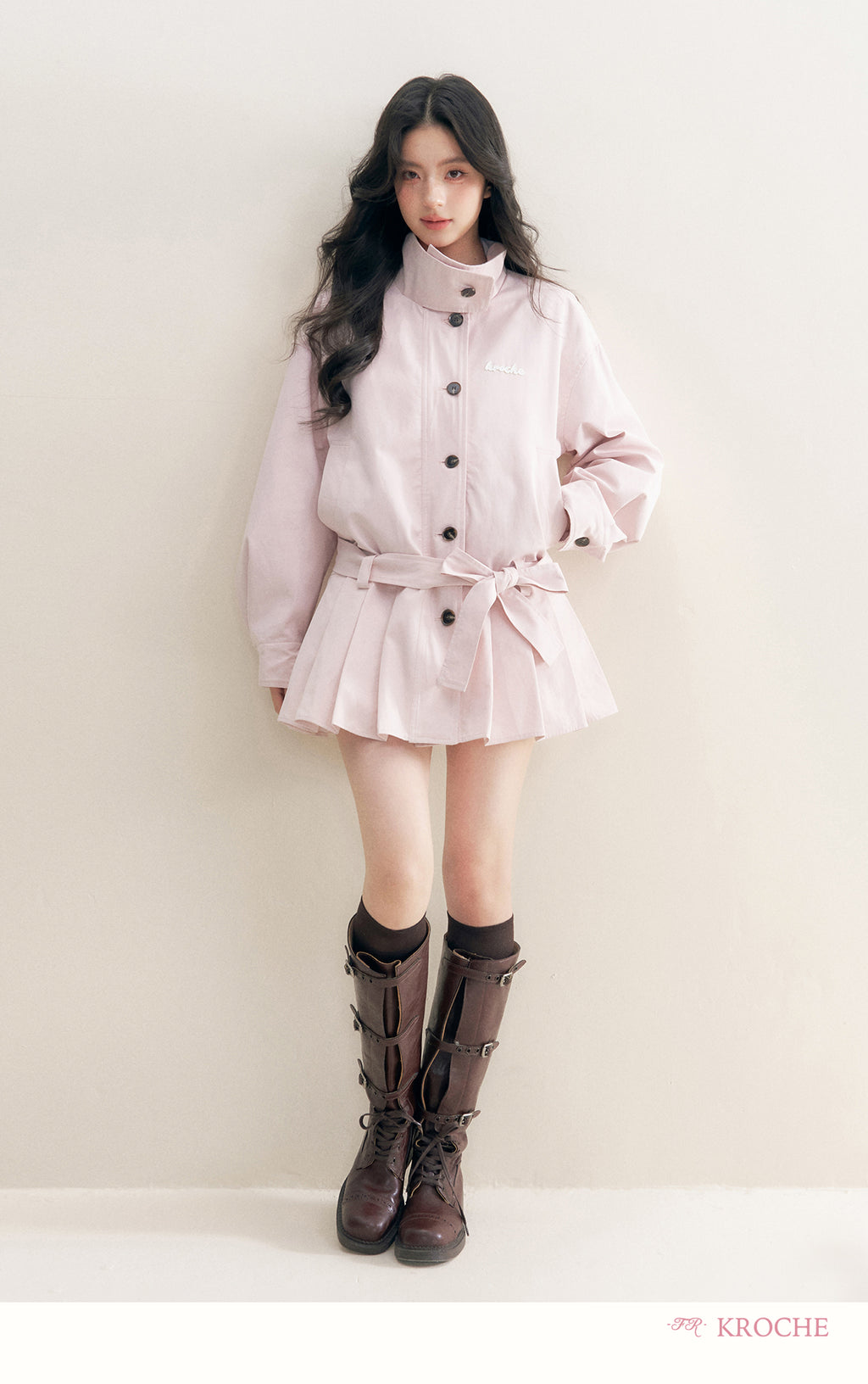 KROCHE 25aw Geek Chic cotton trench coat with stand collar and appliqué embroidery