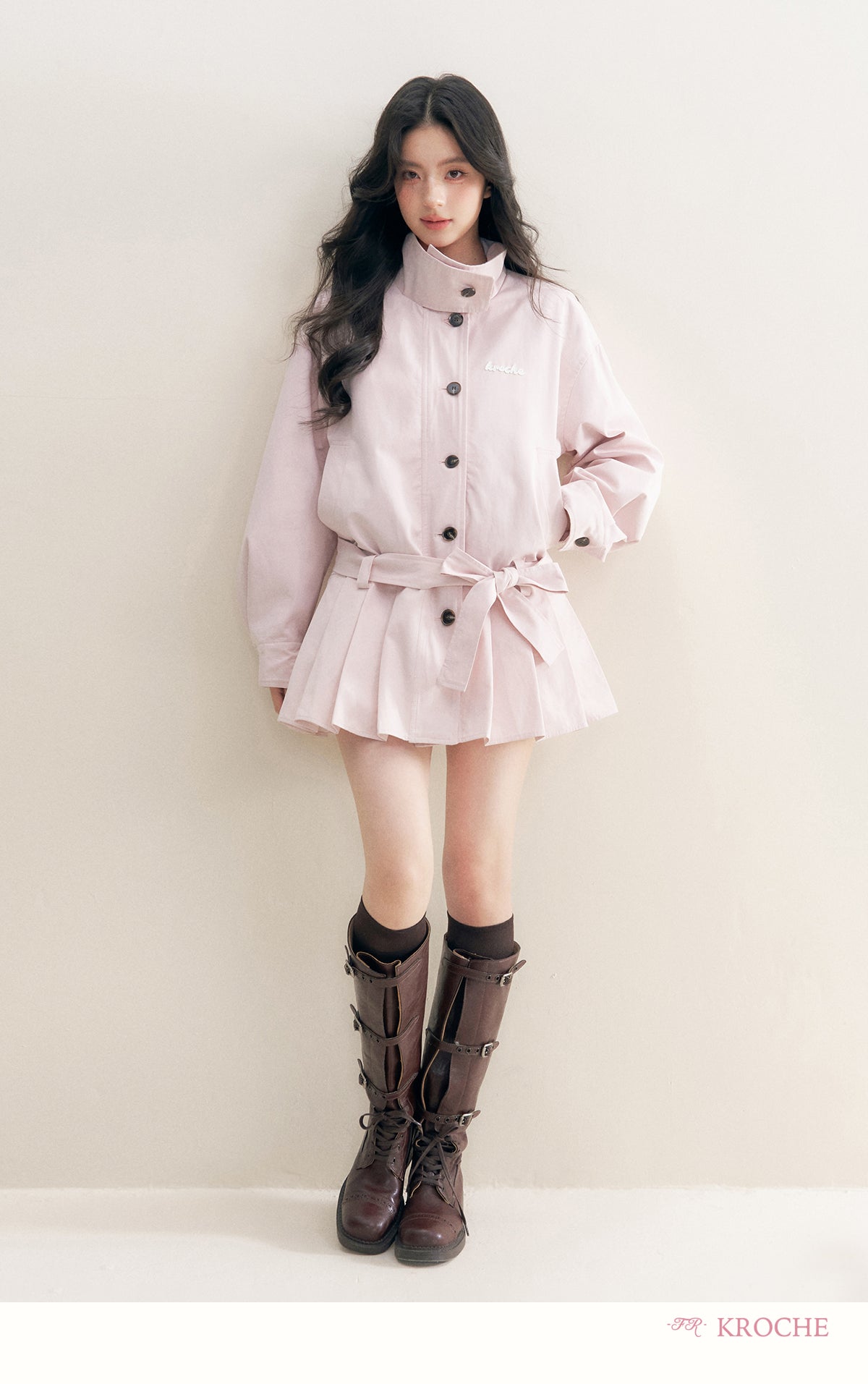 KROCHE 25aw Geek Chic cotton trench coat with stand collar and appliqué embroidery