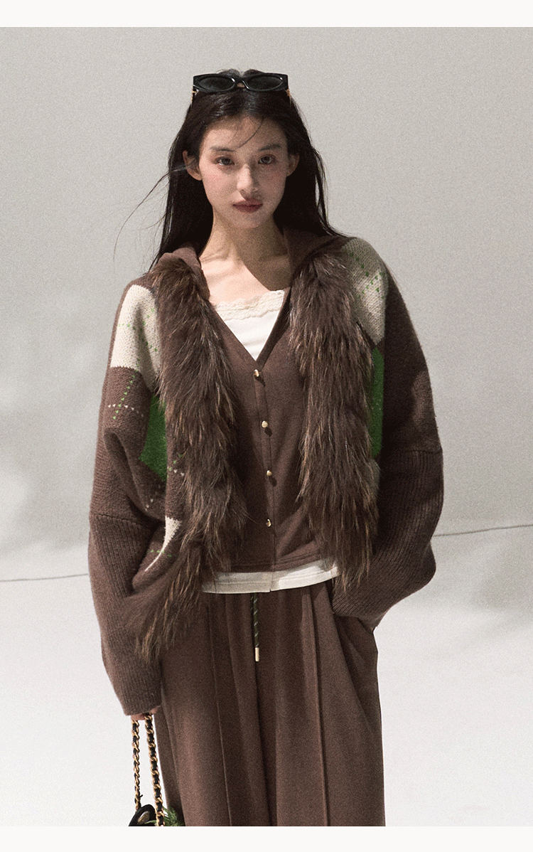 OAKMOO "Tangible Gift" - Women's Loose Cardigan with Raccoon Collar, Thick and Warm Coat.