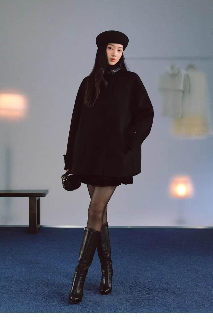 LaluneDuCiel 100% Korean-style double-sided wool coat for teenage girls.
