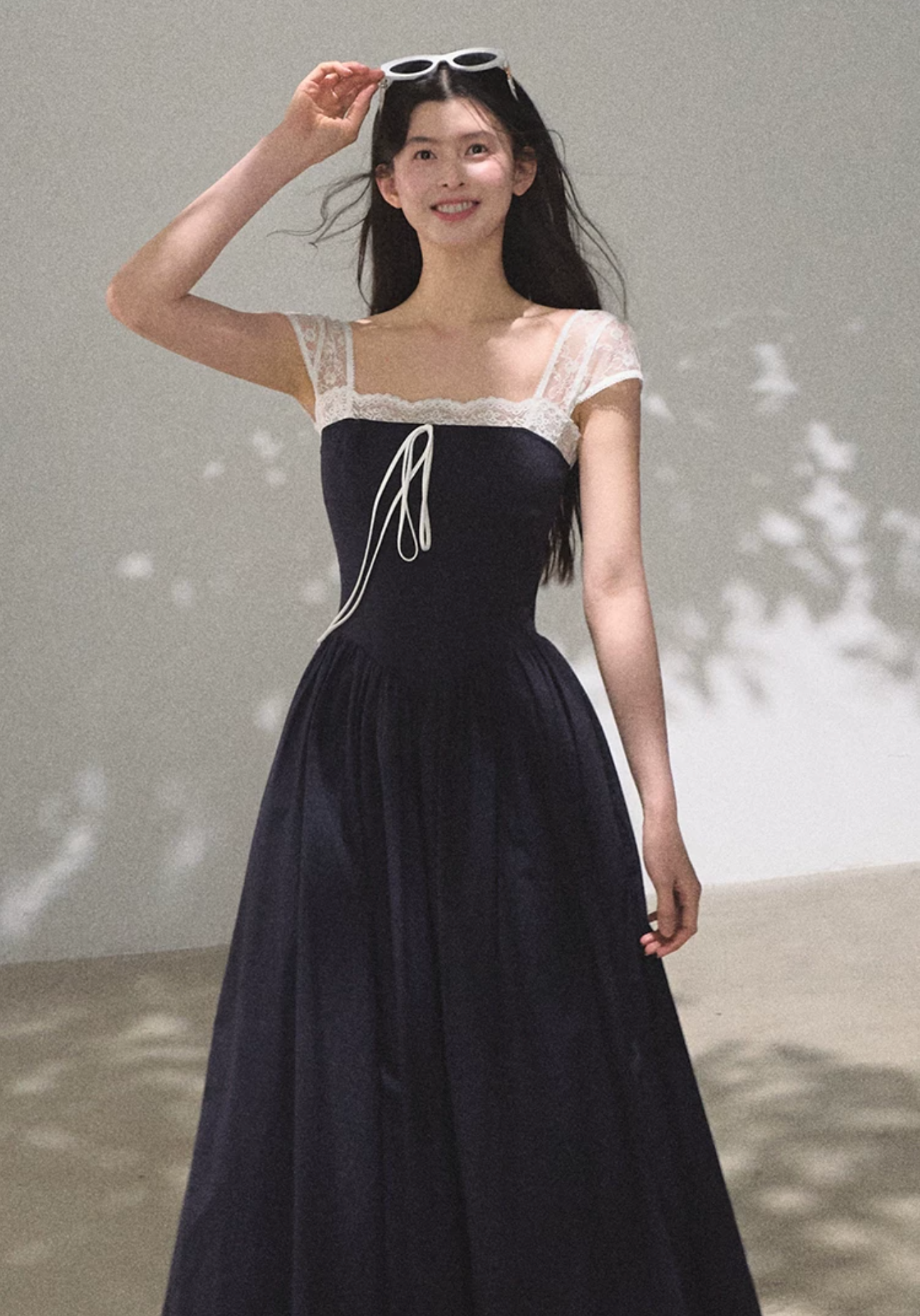 OAKMOO "Gently Pick Up" beach resort style lace slip dress with a waist-hugging skirt.