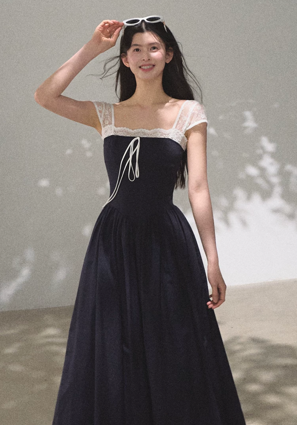 OAKMOO "Gently Pick Up" beach resort style lace slip dress with a waist-hugging skirt.
