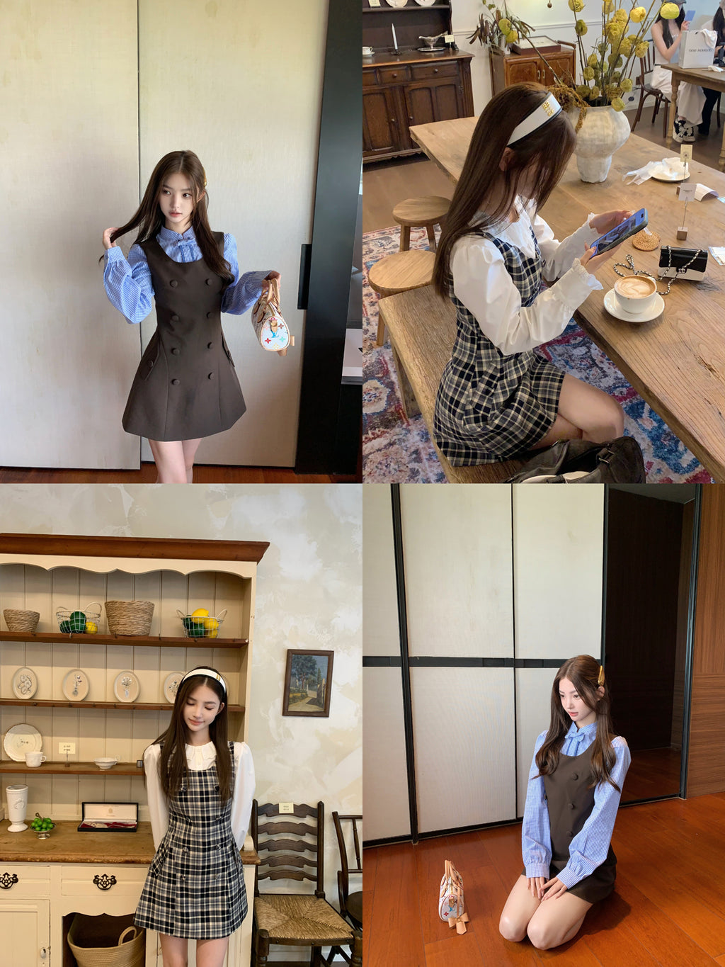 RISEAAUU "Miss Betty" women's autumn college style striped sleeveless vest dress slim short dress