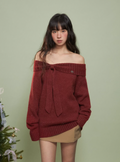 WEEKENDHUB Red Off-Shoulder Sweater for Women, New Autumn/Winter 2024 Style, Comfortable, Premium Sweater for Christmas.