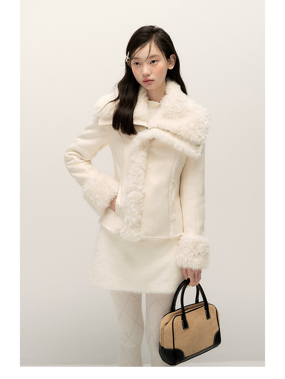 ANNATTO Original Design Winter New Style Fur Lining Coat with Lapel, Slim Fit, Warm and Comfortable - For Women