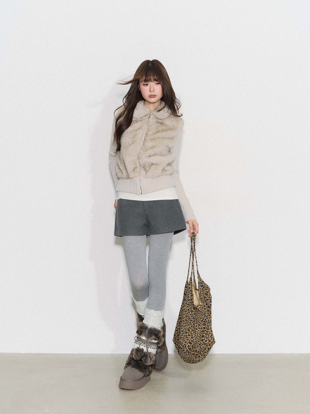 CYNI 【Caramel Afternoon】Millard Retro Plush Patchwork Short Two-Piece Faux Fur Coat for Women