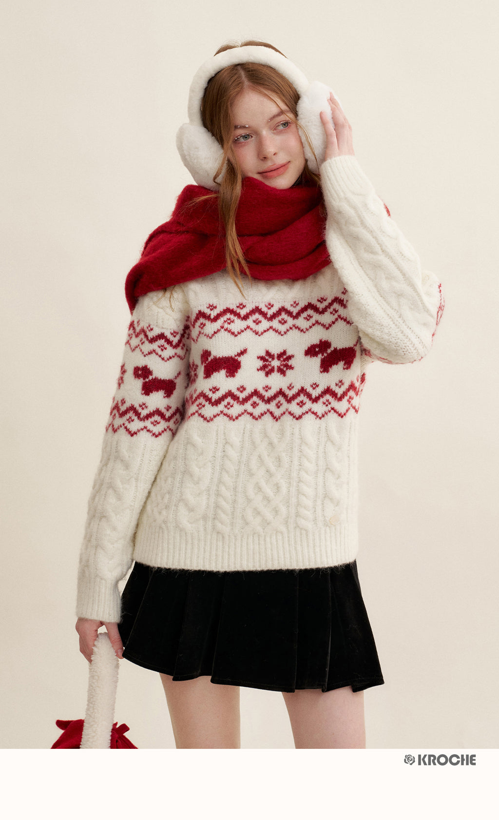 KROCHE Kroche Fair Isle Color Block Knit Crewneck Sweater by Zhao Jinmai
