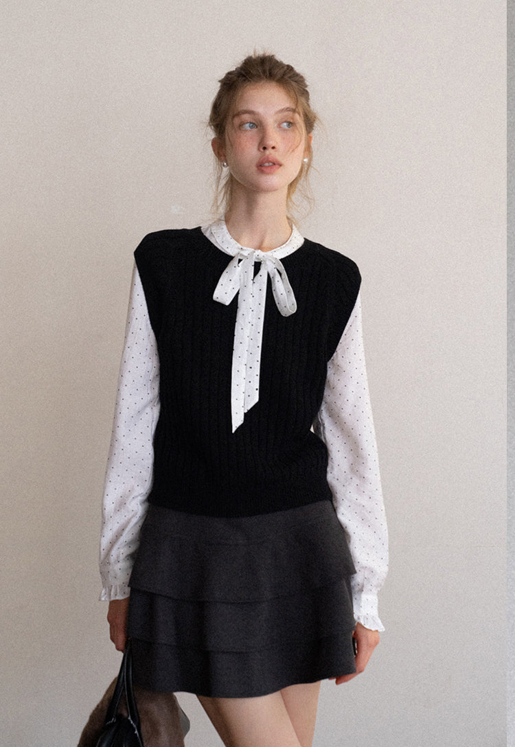 Korean style multi-layered round neck knitted sweater for women autumn and winter solid color, suitable for work EGGKA